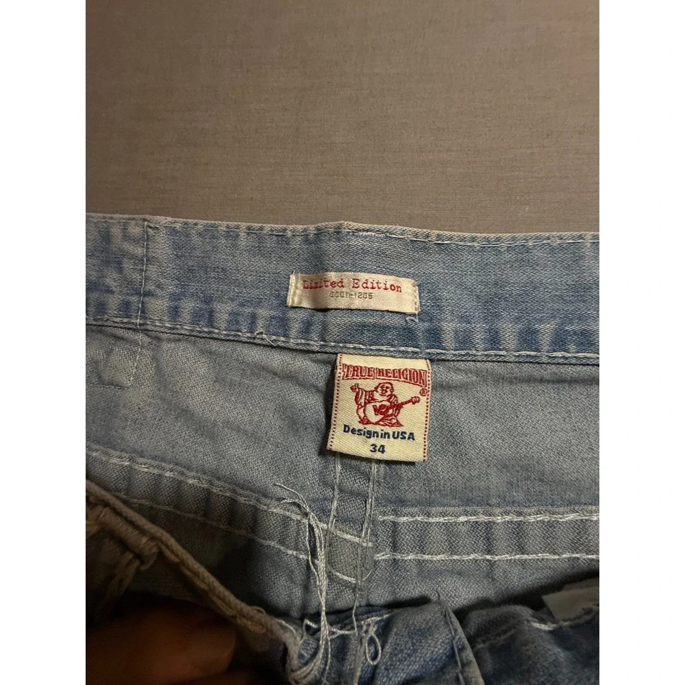 True Religion Denim Limited‎ Edition Distressed Cut Off Shorts Mens Blue 34x14
